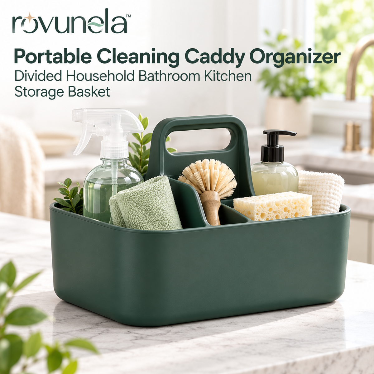 rovunela™ Portable Cleaning Caddy Organizer Divided Household Bathroom Kitchen Storage Basket