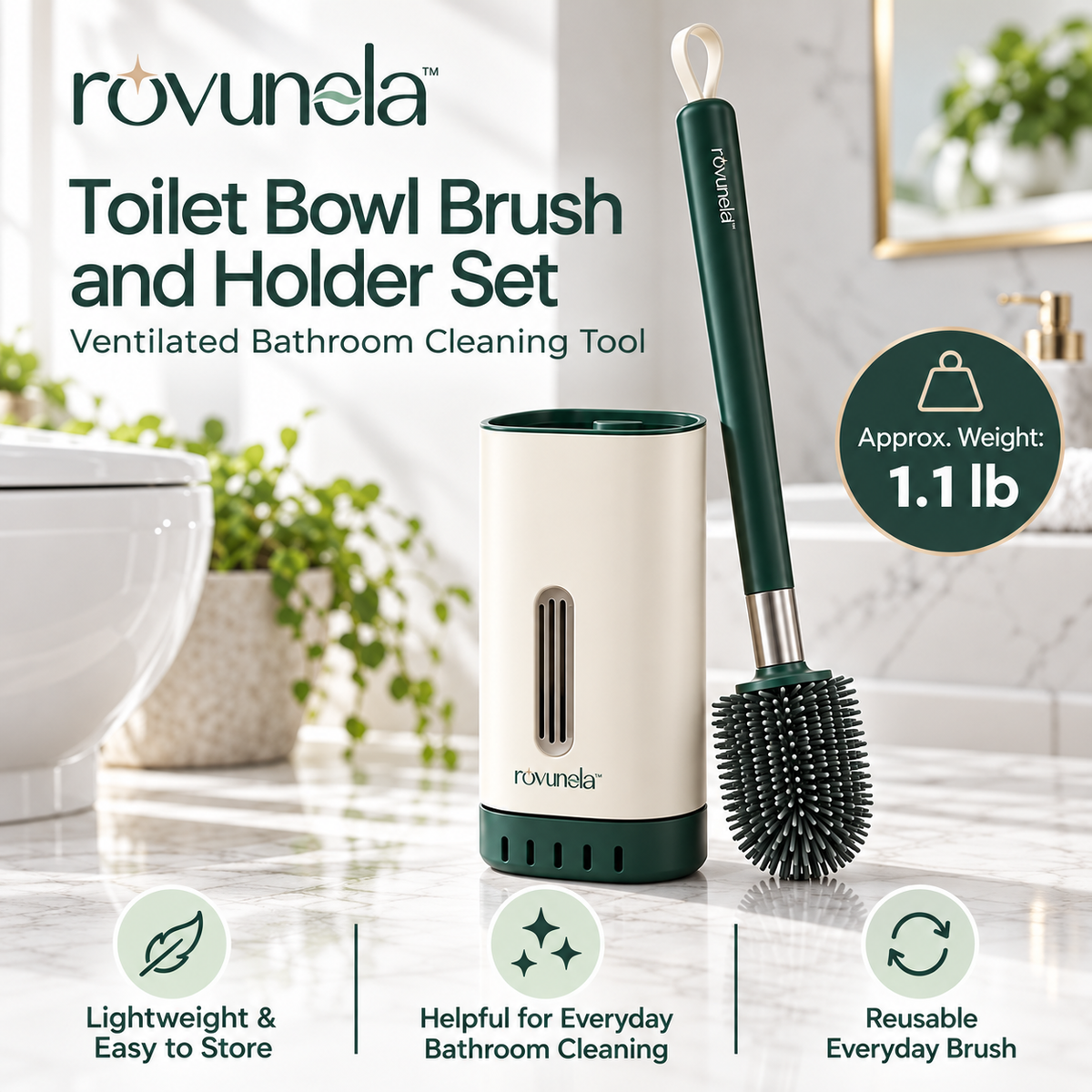 rovunela™ Toilet Bowl Brush and Holder Set Ventilated Bathroom Cleaning Tool