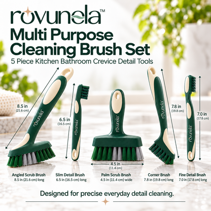 rovunela™ Multi Purpose Cleaning Brush Set 5 Piece Kitchen Bathroom Crevice Detail Tools