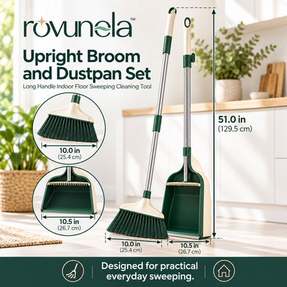 rovunela™ Upright Broom and Dustpan Set Long Handle Indoor Floor Sweeping Cleaning Tool
