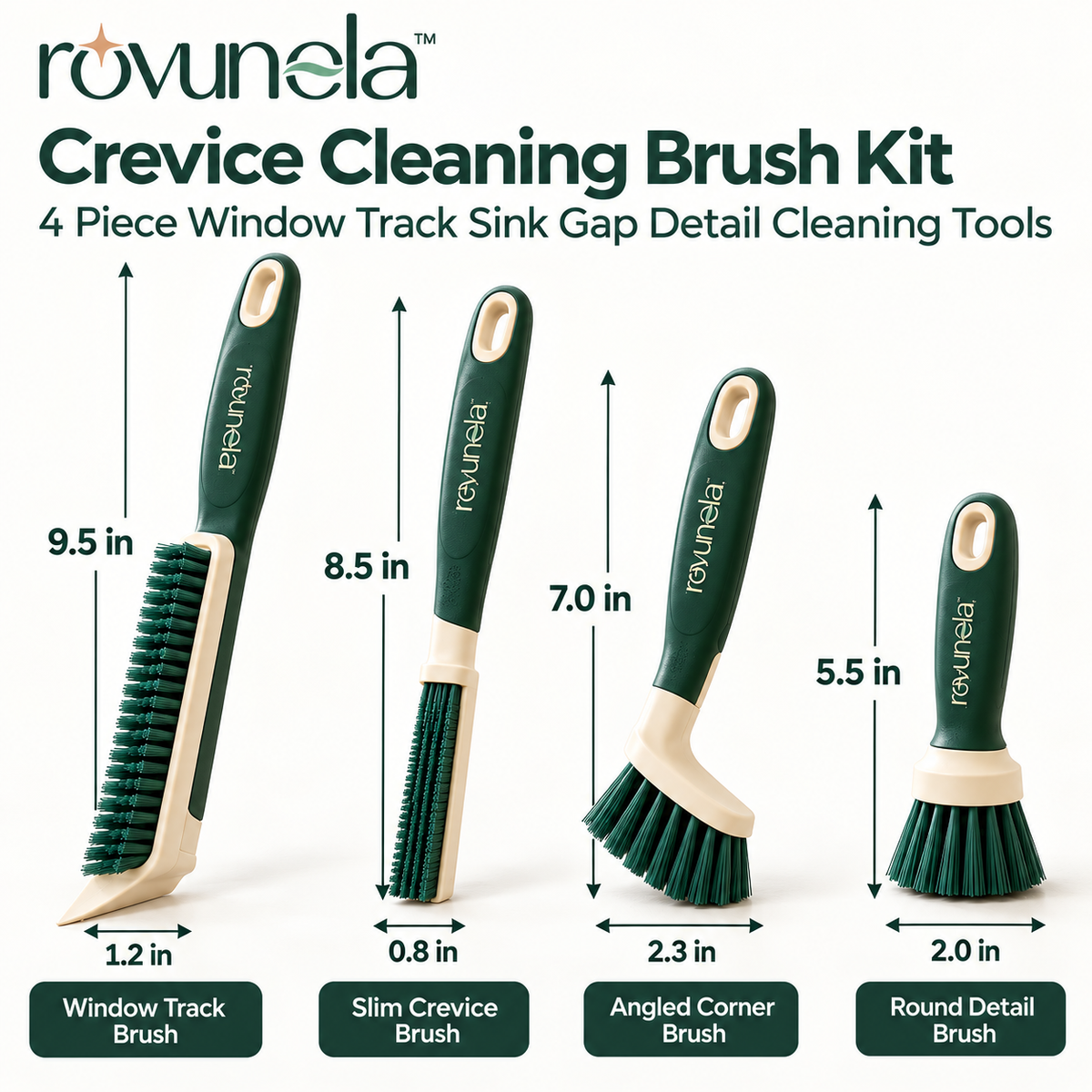 rovunela™ Crevice Cleaning Brush Kit 4 Piece Window Track Sink Gap Detail Cleaning Tools