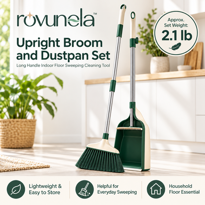 rovunela™ Upright Broom and Dustpan Set Long Handle Indoor Floor Sweeping Cleaning Tool