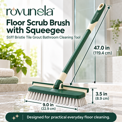 rovunela™ Floor Scrub Brush with Squeegee Stiff Bristle Tile Grout Bathroom Cleaning Tool