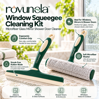 rovunela™ Window Squeegee Cleaning Kit Microfiber Glass Mirror Shower Door Cleaner