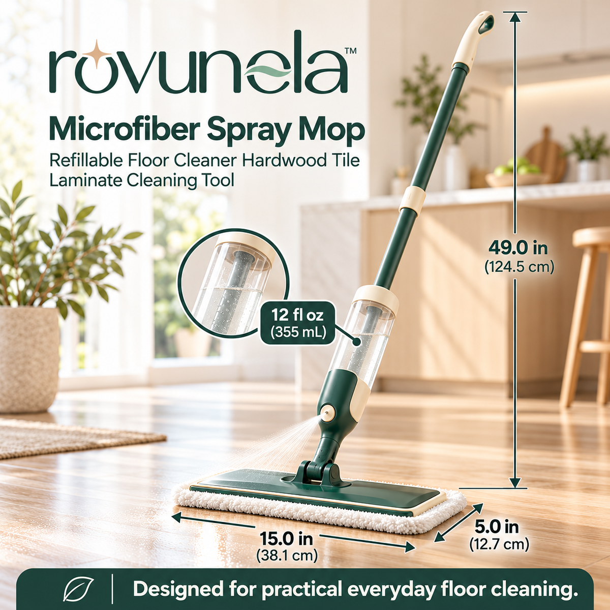 rovunela™ Microfiber Spray Mop Refillable Floor Cleaner Hardwood Tile Laminate Cleaning Tool