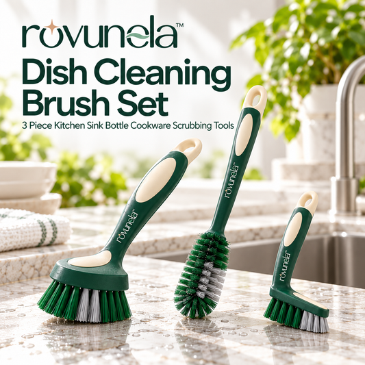 rovunela™ Dish Cleaning Brush Set 3 Piece Kitchen Sink Bottle Cookware Scrubbing Tools