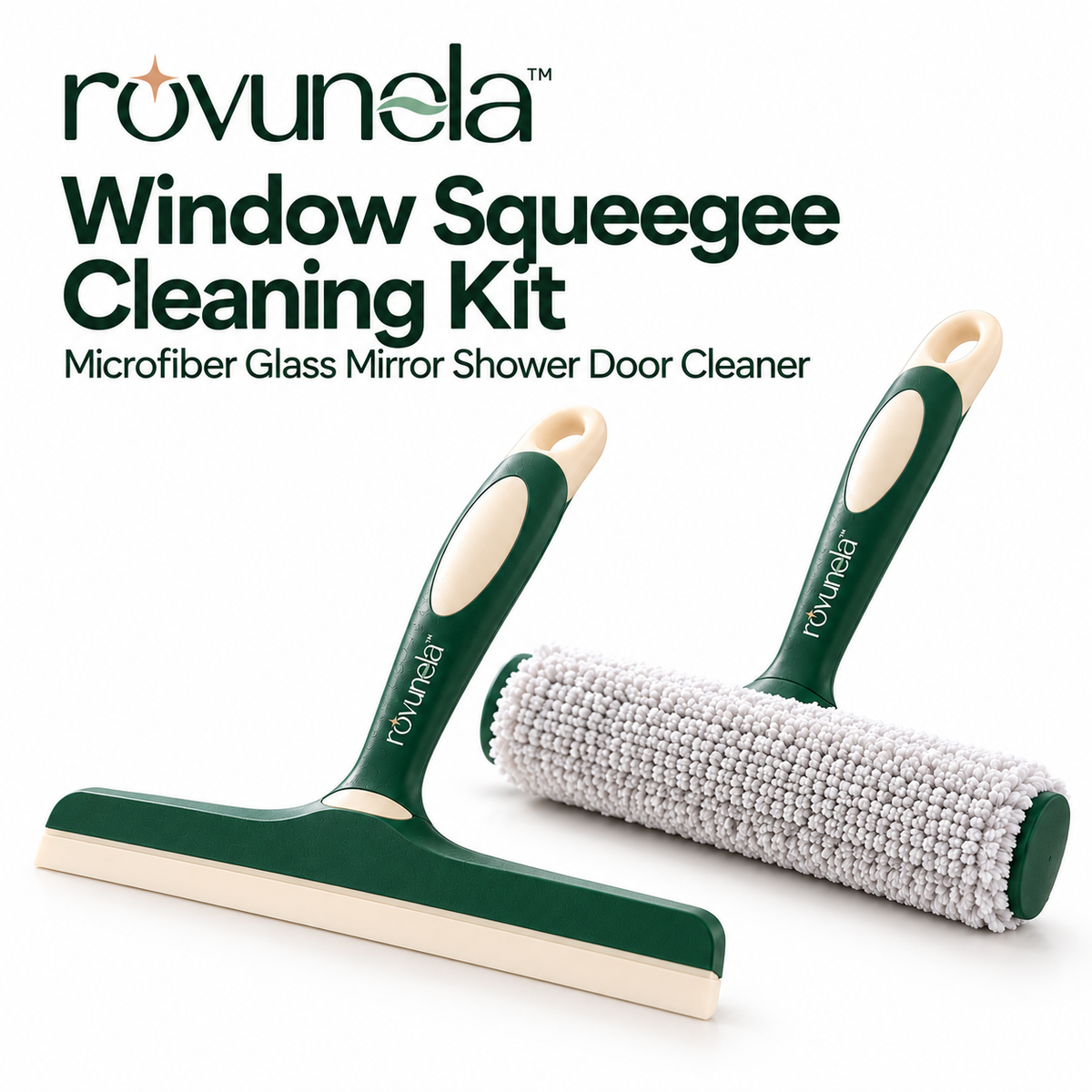 rovunela™ Window Squeegee Cleaning Kit Microfiber Glass Mirror Shower Door Cleaner