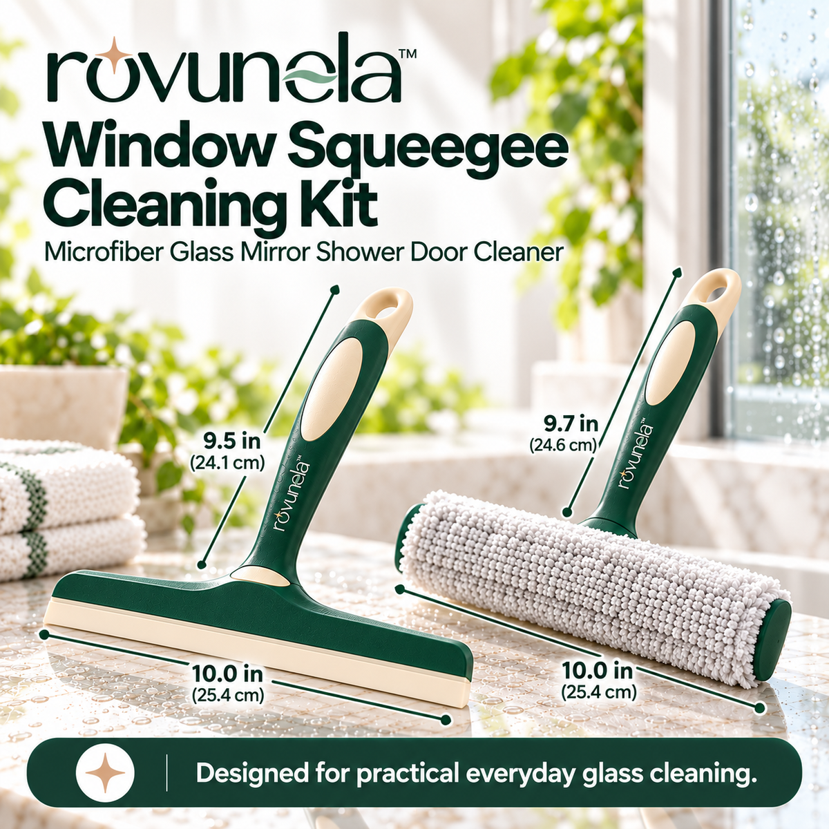 rovunela™ Window Squeegee Cleaning Kit Microfiber Glass Mirror Shower Door Cleaner