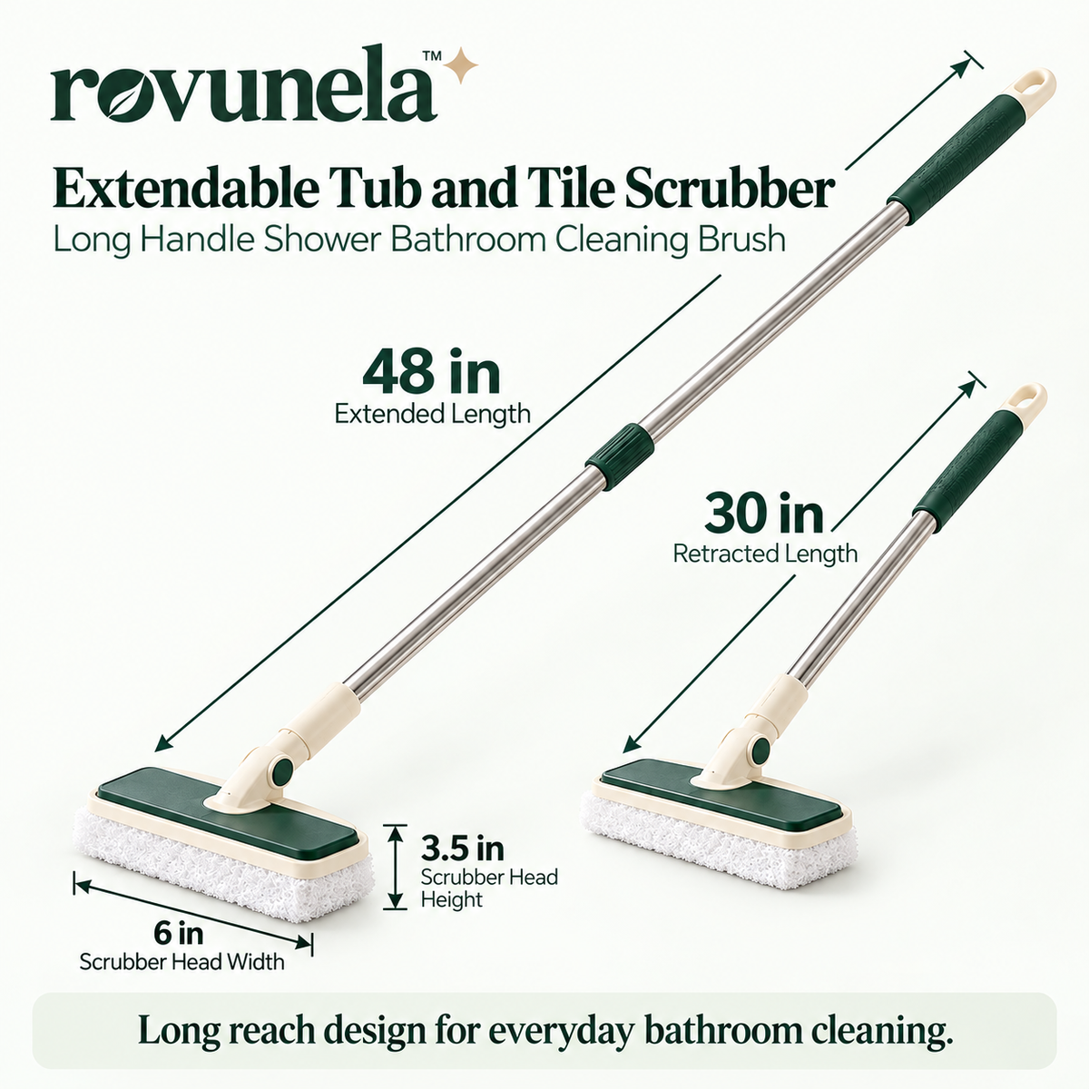 rovunela™ Extendable Tub and Tile Scrubber Long Handle Shower Bathroom Cleaning Brush