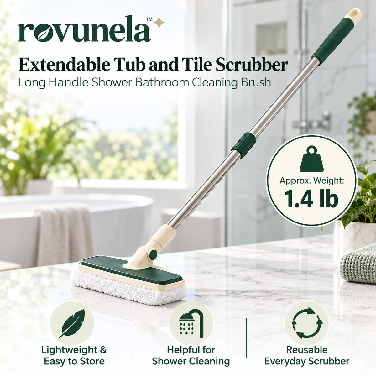 rovunela™ Extendable Tub and Tile Scrubber Long Handle Shower Bathroom Cleaning Brush
