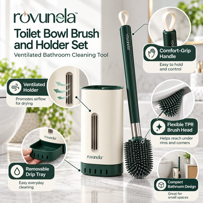 rovunela™ Toilet Bowl Brush and Holder Set Ventilated Bathroom Cleaning Tool