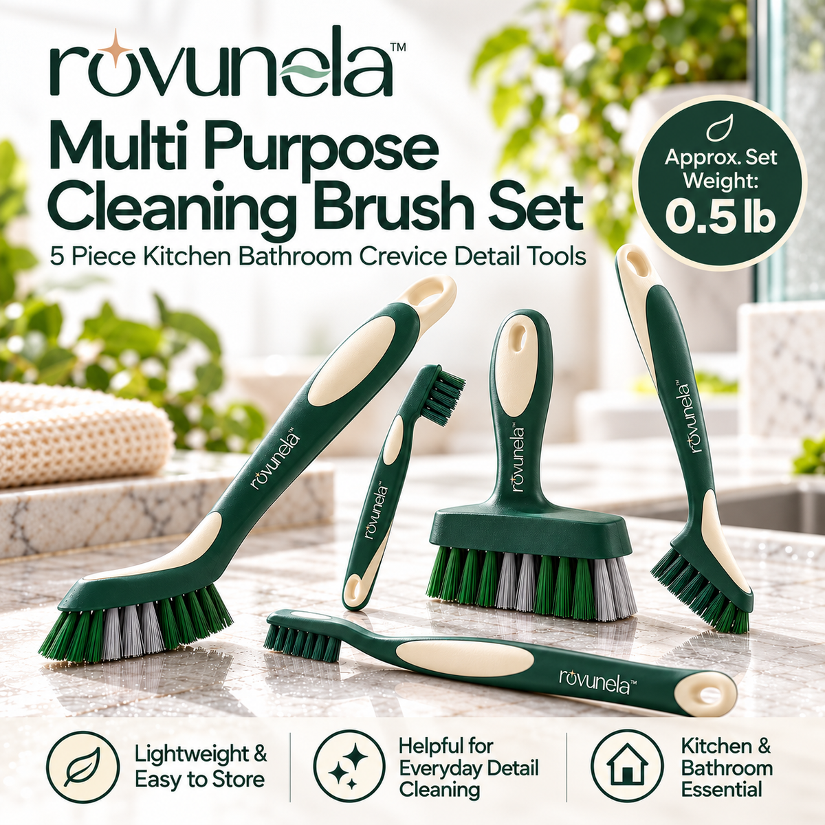 rovunela™ Multi Purpose Cleaning Brush Set 5 Piece Kitchen Bathroom Crevice Detail Tools