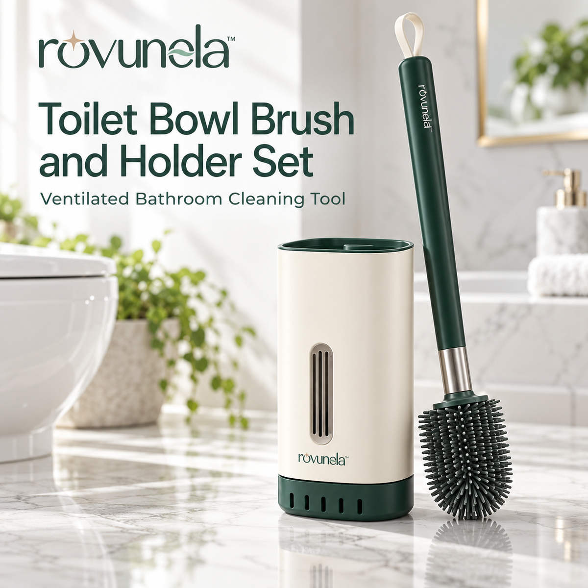 rovunela™ Toilet Bowl Brush and Holder Set Ventilated Bathroom Cleaning Tool