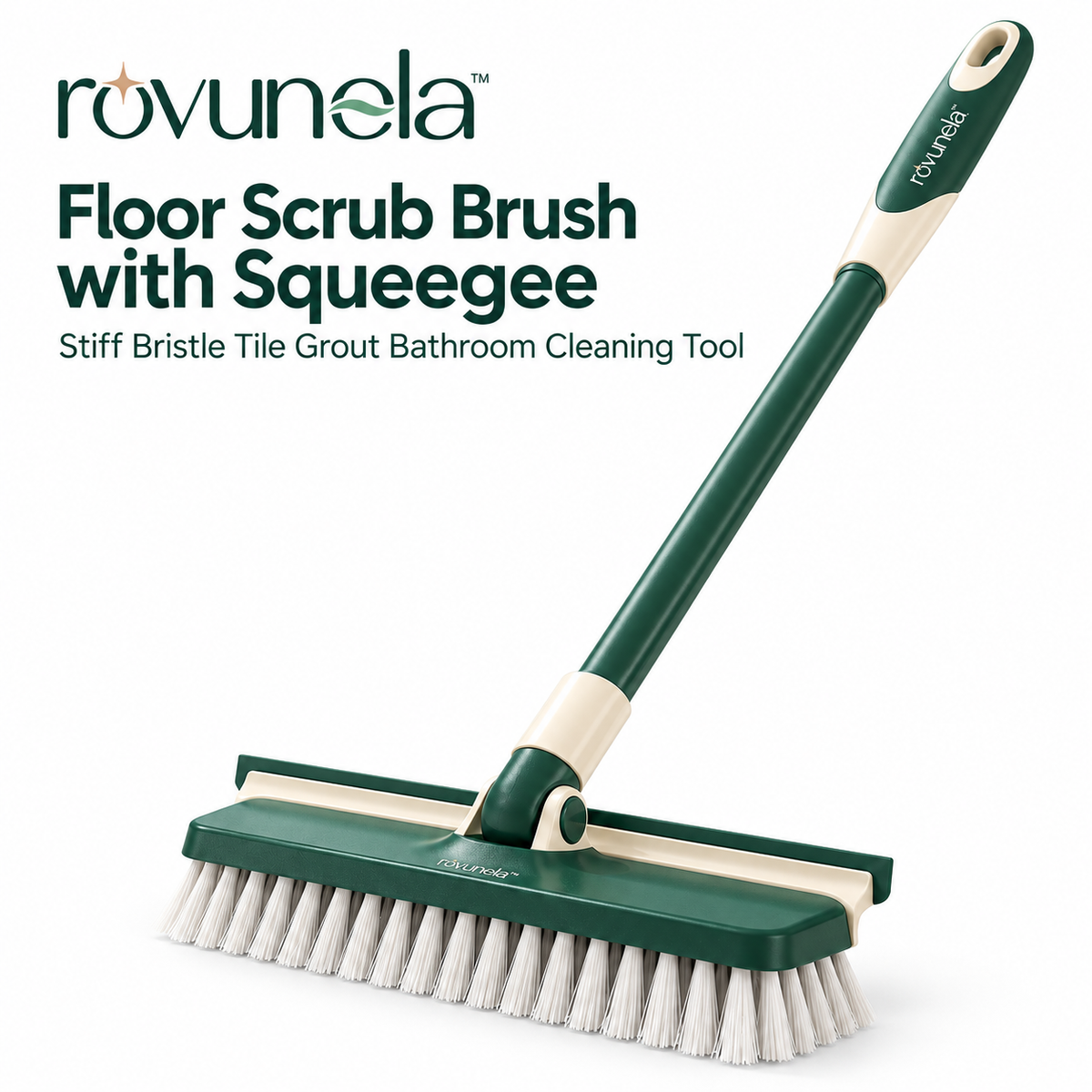 rovunela™ Floor Scrub Brush with Squeegee Stiff Bristle Tile Grout Bathroom Cleaning Tool