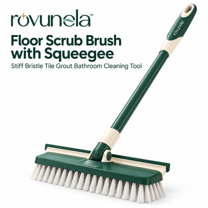 rovunela™ Floor Scrub Brush with Squeegee Stiff Bristle Tile Grout Bathroom Cleaning Tool