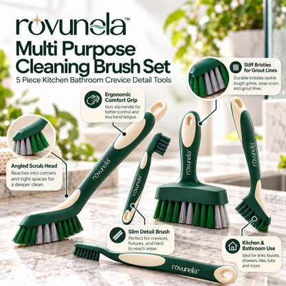 rovunela™ Multi Purpose Cleaning Brush Set 5 Piece Kitchen Bathroom Crevice Detail Tools