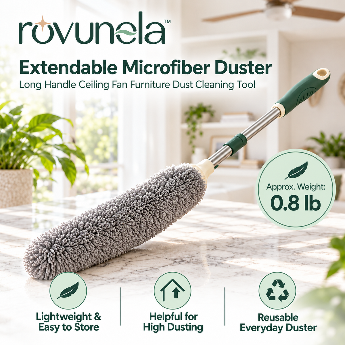 rovunela™ Extendable Microfiber Duster Long Handle Ceiling Fan Furniture Dust Cleaning Tool