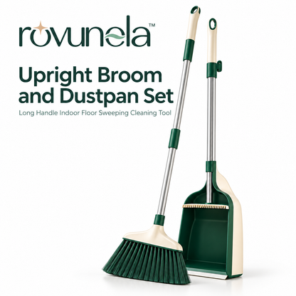 rovunela™ Upright Broom and Dustpan Set Long Handle Indoor Floor Sweeping Cleaning Tool