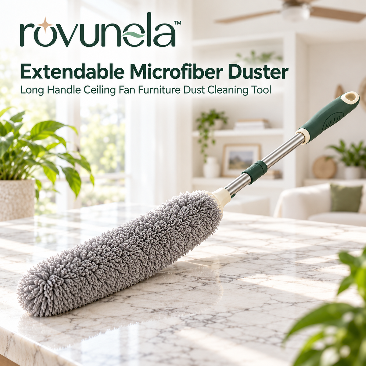 rovunela™ Extendable Microfiber Duster Long Handle Ceiling Fan Furniture Dust Cleaning Tool