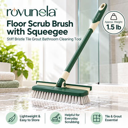 rovunela™ Floor Scrub Brush with Squeegee Stiff Bristle Tile Grout Bathroom Cleaning Tool