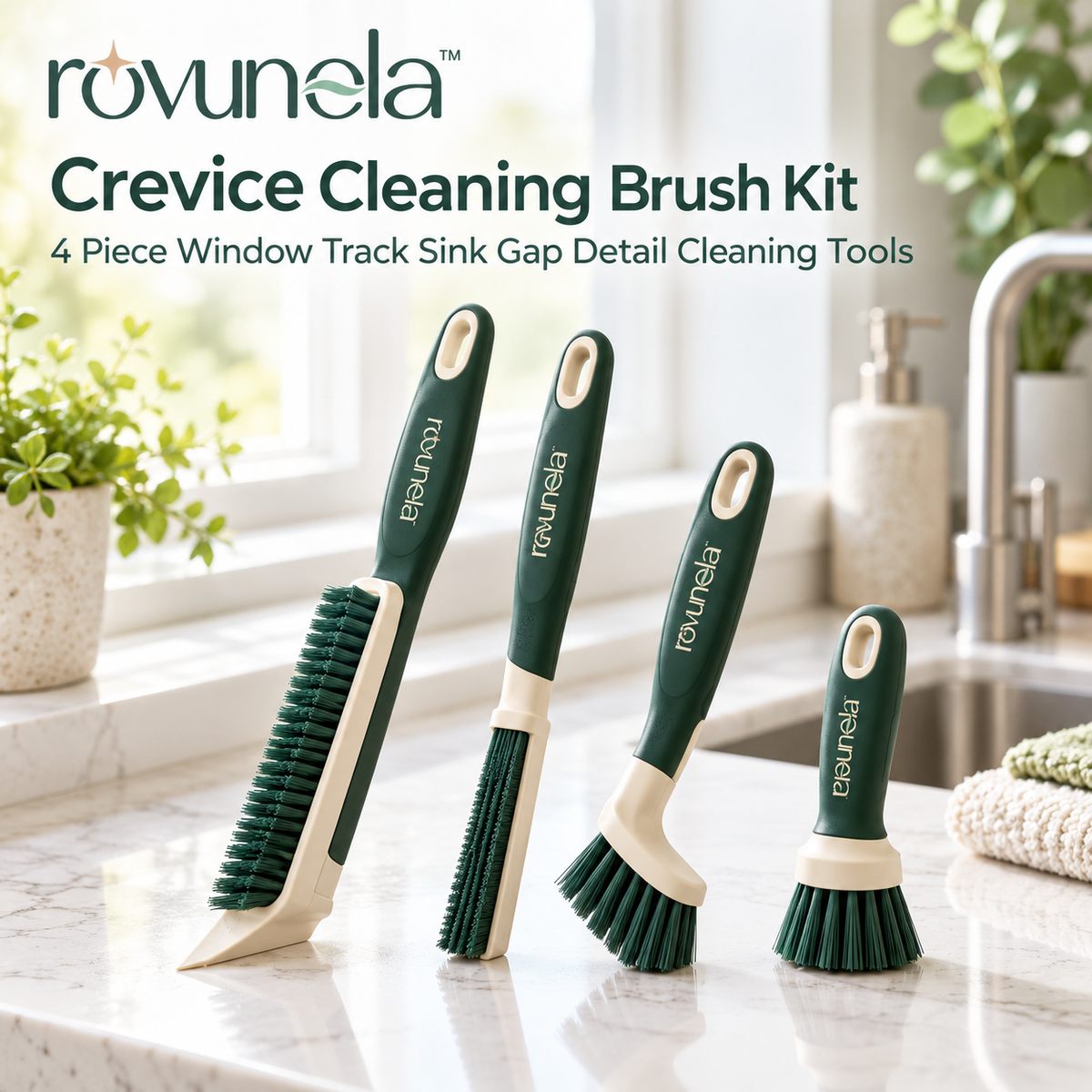 rovunela™ Crevice Cleaning Brush Kit 4 Piece Window Track Sink Gap Detail Cleaning Tools