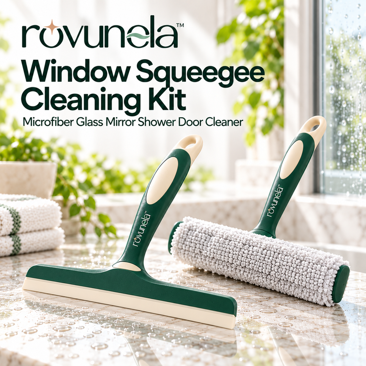 rovunela™ Window Squeegee Cleaning Kit Microfiber Glass Mirror Shower Door Cleaner